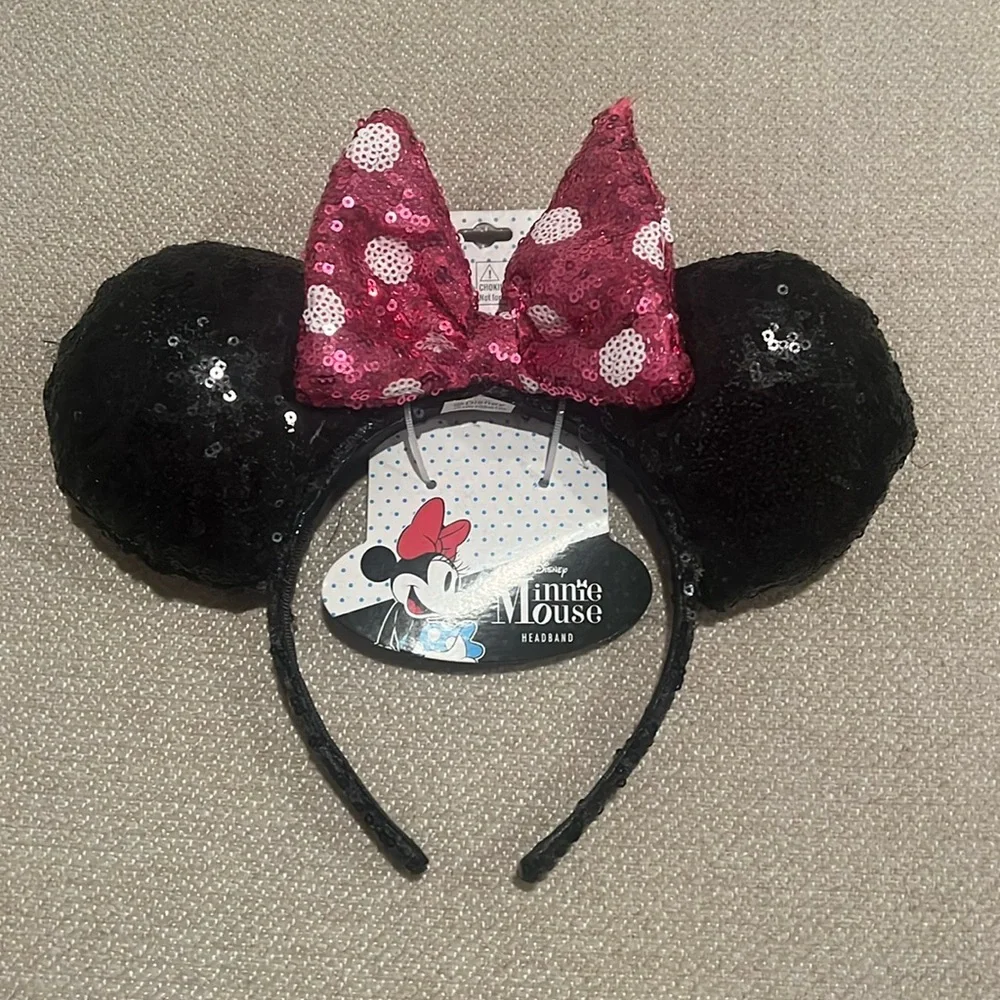 Disney Minnie Mouse Black and Pink Sequin Ears